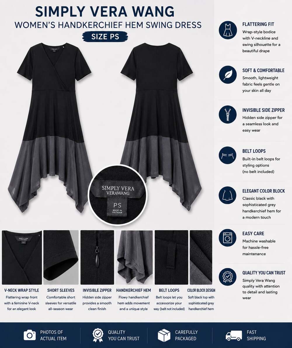 Simply Vera Wang Women's Handkerchief Hem Swing Dress, Size PS